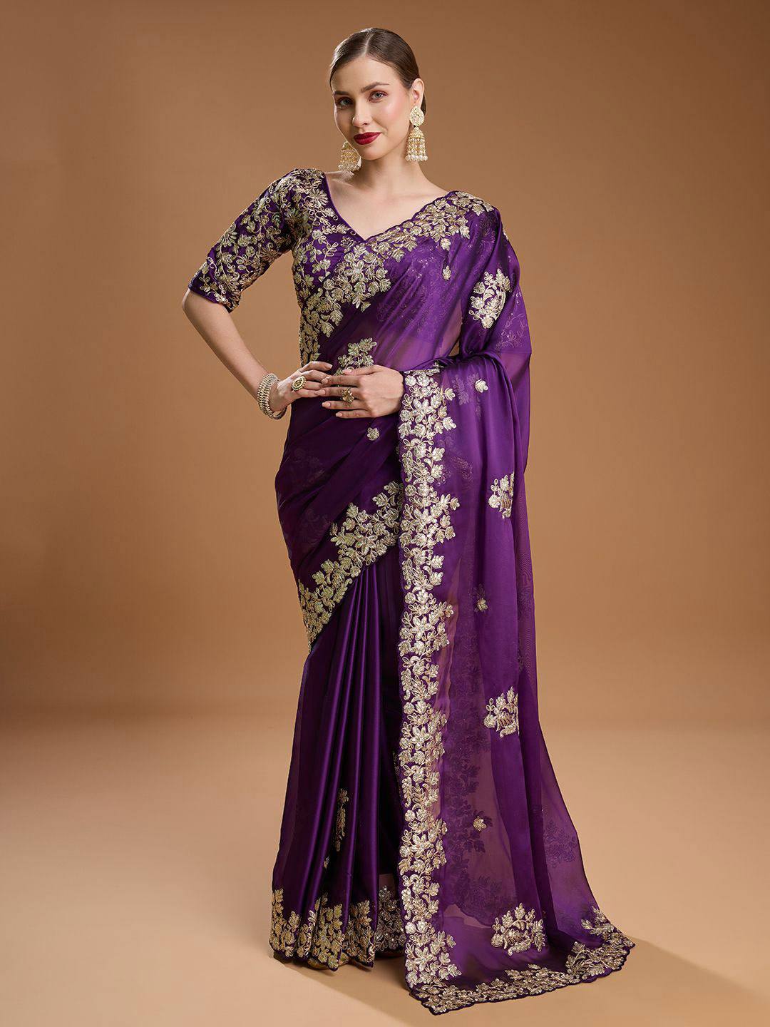 Designer Rangoli Silk Saree with Fancy Jari Dori, Thread & Sequins Embroidery Work | Party Wear & Wedding Collection