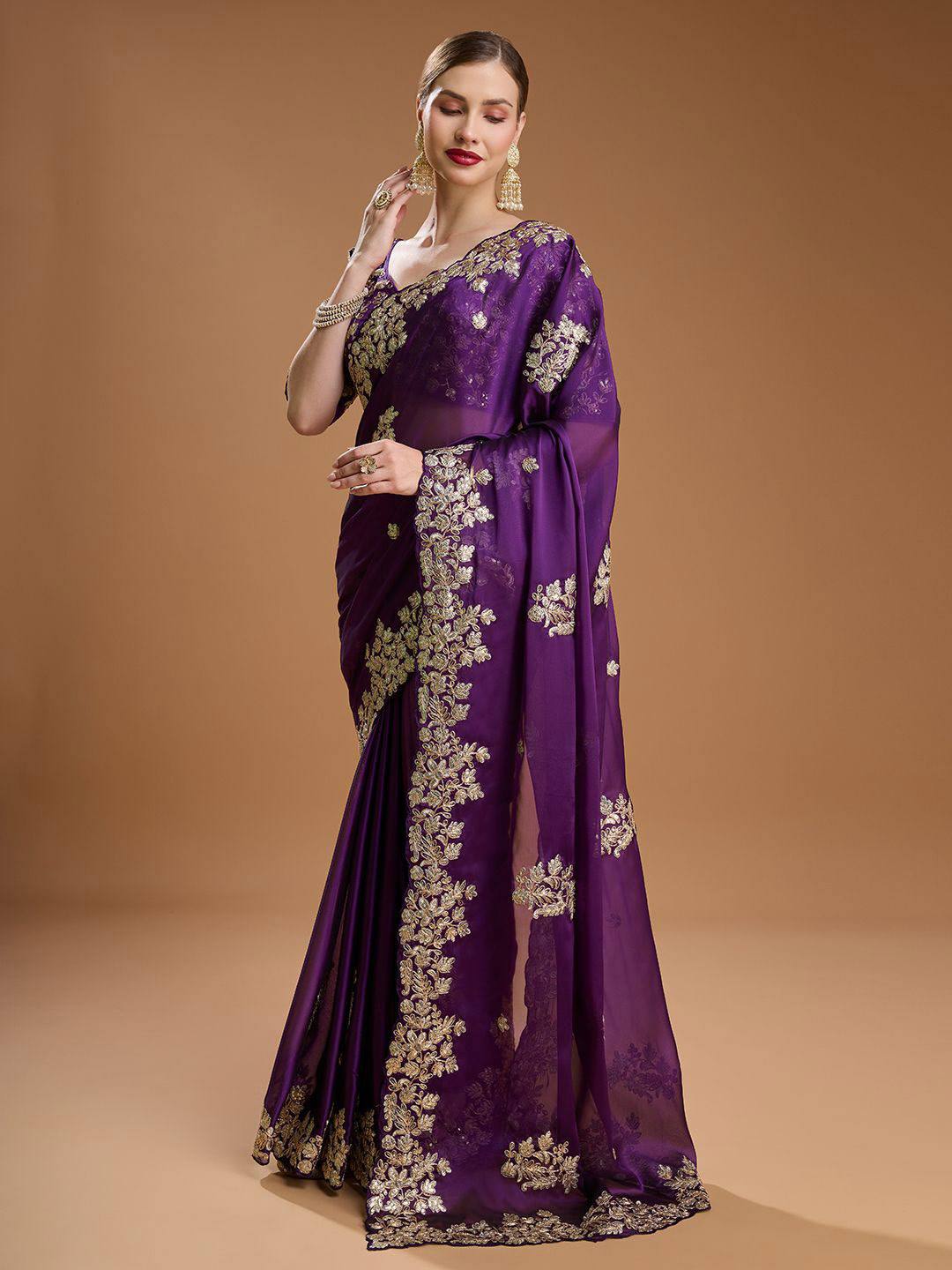 Designer Rangoli Silk Saree with Fancy Jari Dori, Thread & Sequins Embroidery Work | Party Wear & Wedding Collection