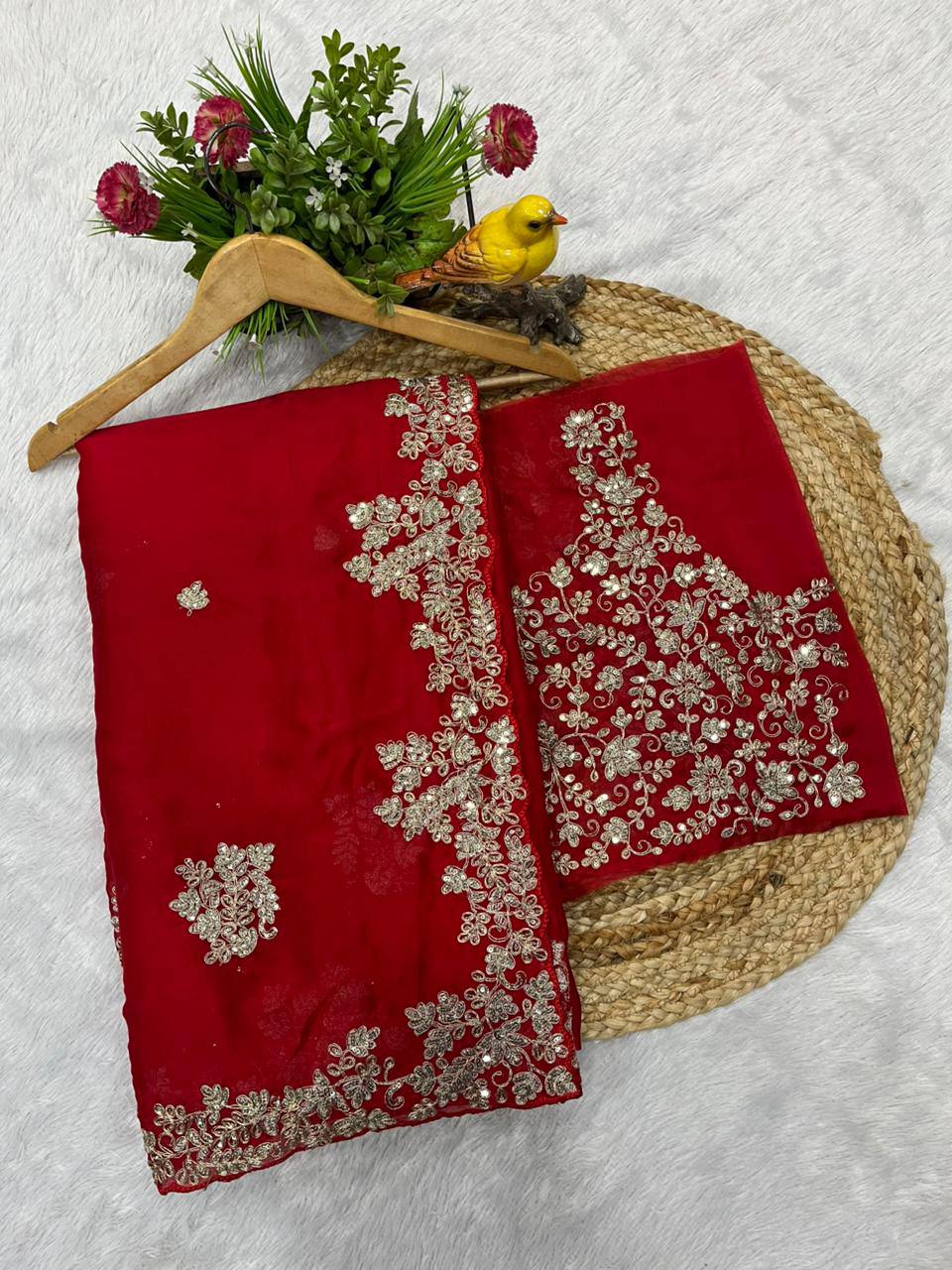 Designer Rangoli Silk Saree with Fancy Jari Dori, Thread & Sequins Embroidery Work | Party Wear & Wedding Collection