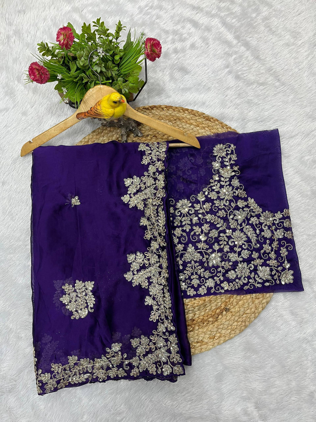 Designer Rangoli Silk Saree with Fancy Jari Dori, Thread & Sequins Embroidery Work | Party Wear & Wedding Collection