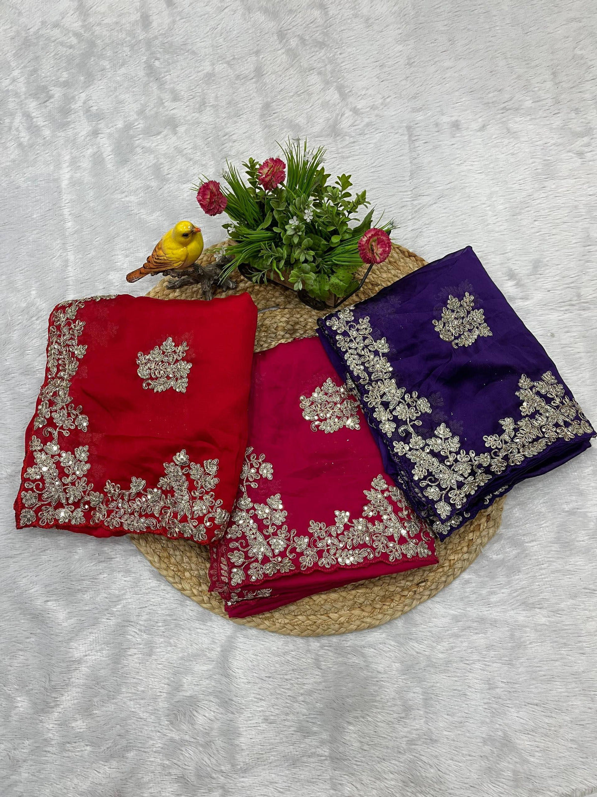 Designer Rangoli Silk Saree with Fancy Jari Dori, Thread & Sequins Embroidery Work | Party Wear & Wedding Collection