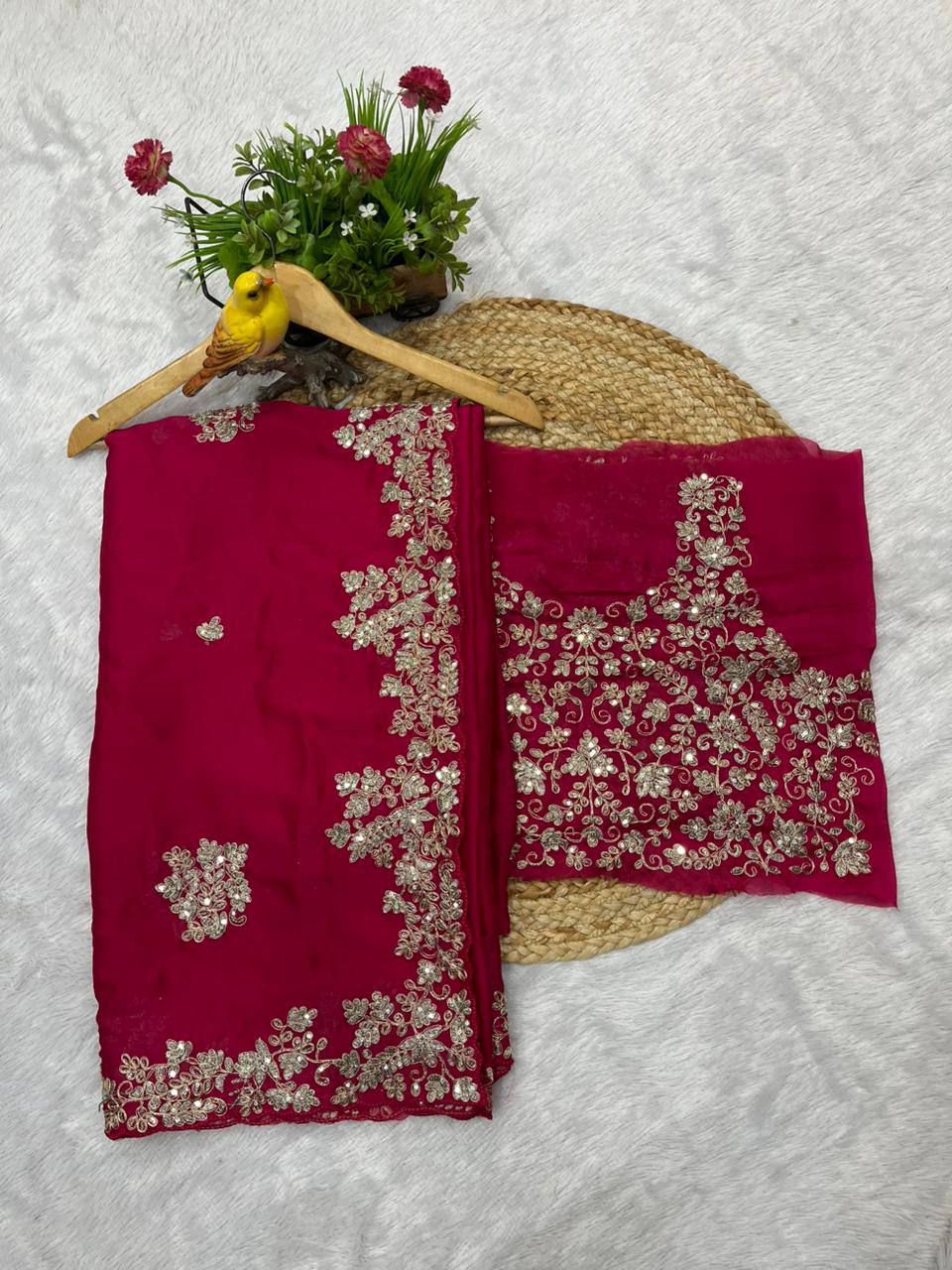 Designer Rangoli Silk Saree with Fancy Jari Dori, Thread & Sequins Embroidery Work | Party Wear & Wedding Collection