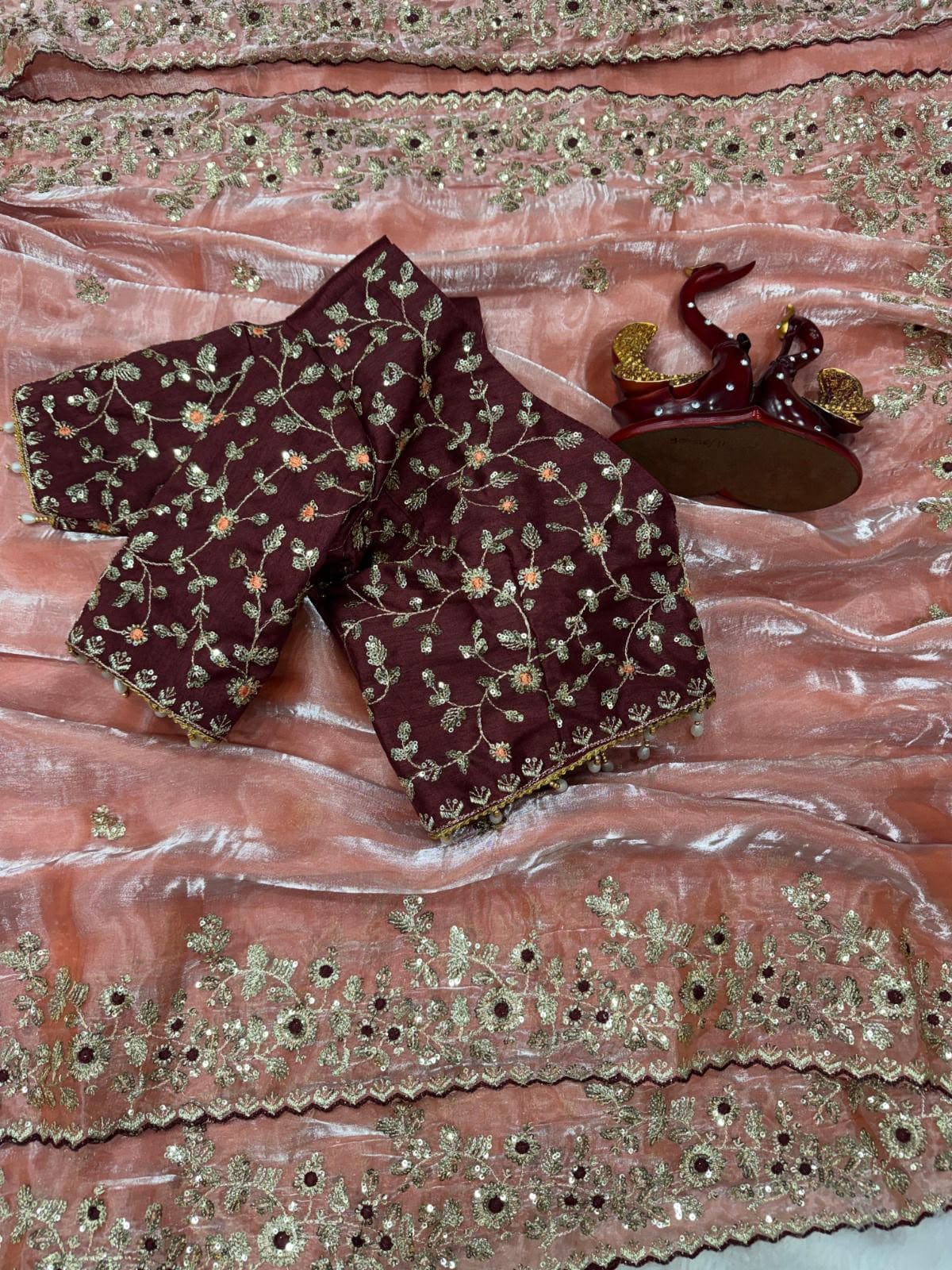 Soft Space Silk Saree with Heavy Embroidery, Sequins & Zari Work | Designer Party Wear Saree