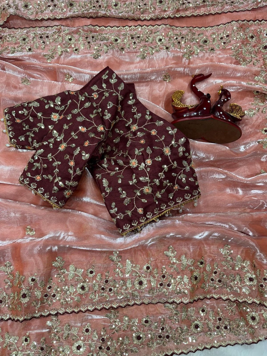 Soft Space Silk Saree with Heavy Embroidery, Sequins & Zari Work | Designer Party Wear Saree