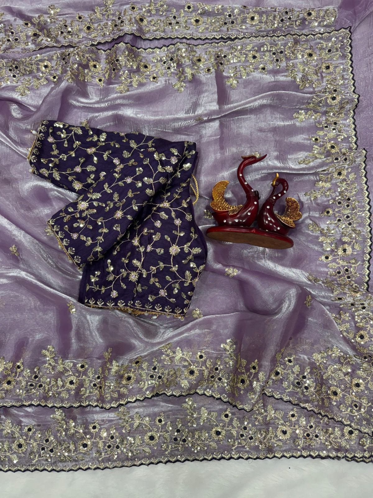 Soft Space Silk Saree with Heavy Embroidery, Sequins & Zari Work | Designer Party Wear Saree