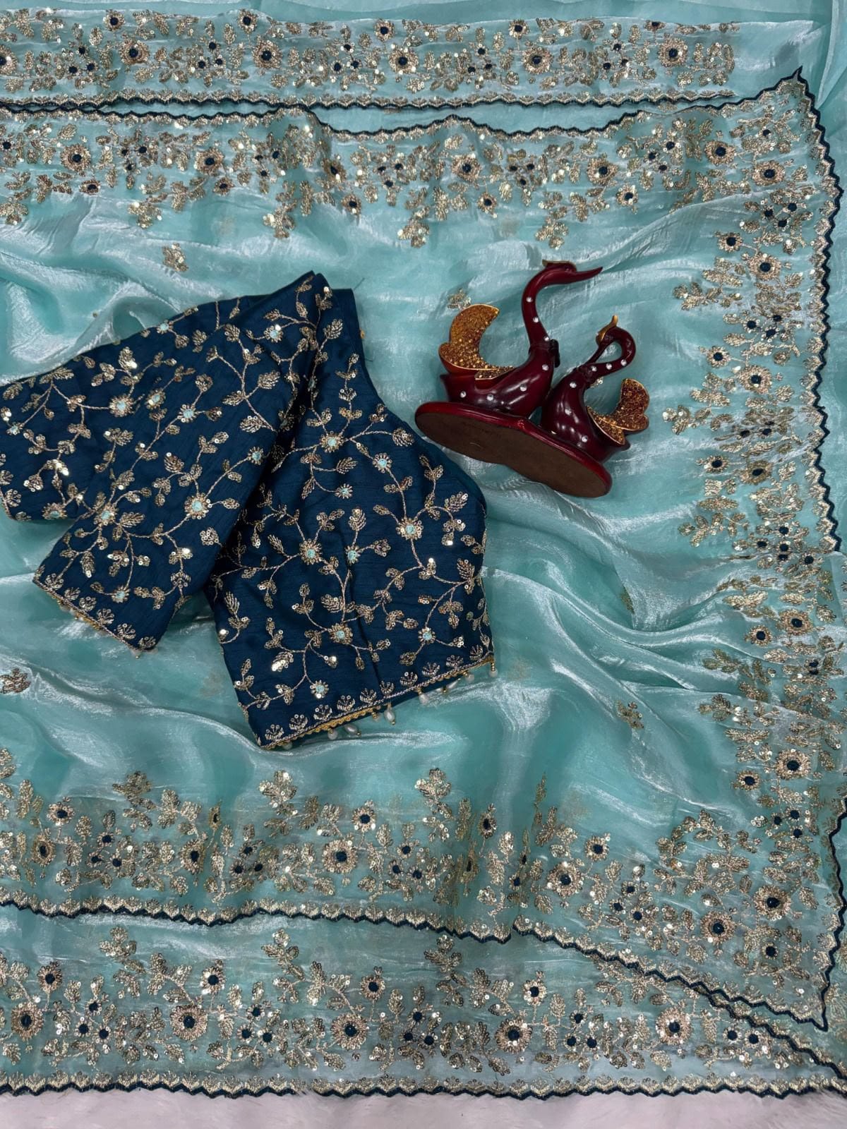 Soft Space Silk Saree with Heavy Embroidery, Sequins & Zari Work | Designer Party Wear Saree