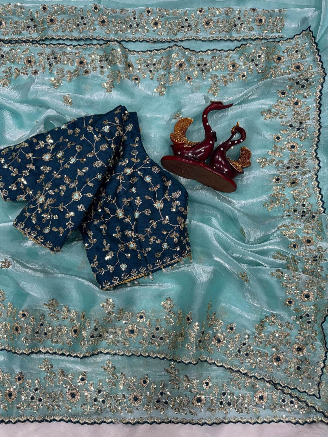 Soft Space Silk Saree with Heavy Embroidery, Sequins & Zari Work | Designer Party Wear Saree