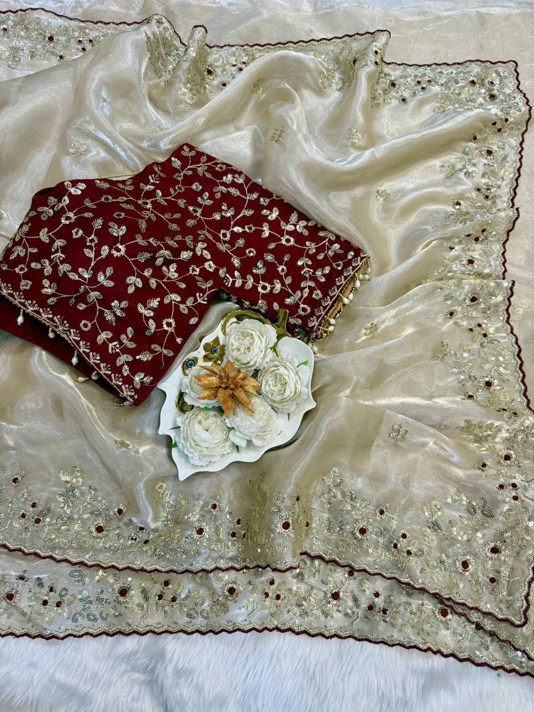 Soft Space Silk Saree with Heavy Embroidery, Sequins & Zari Work | Designer Party Wear Saree