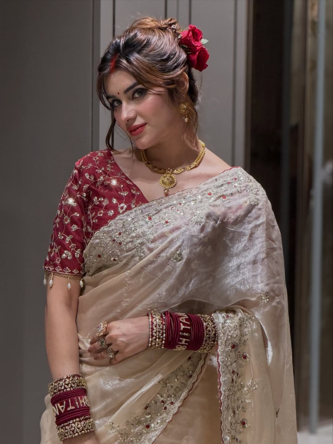 Soft Space Silk Saree with Heavy Embroidery, Sequins & Zari Work | Designer Party Wear Saree