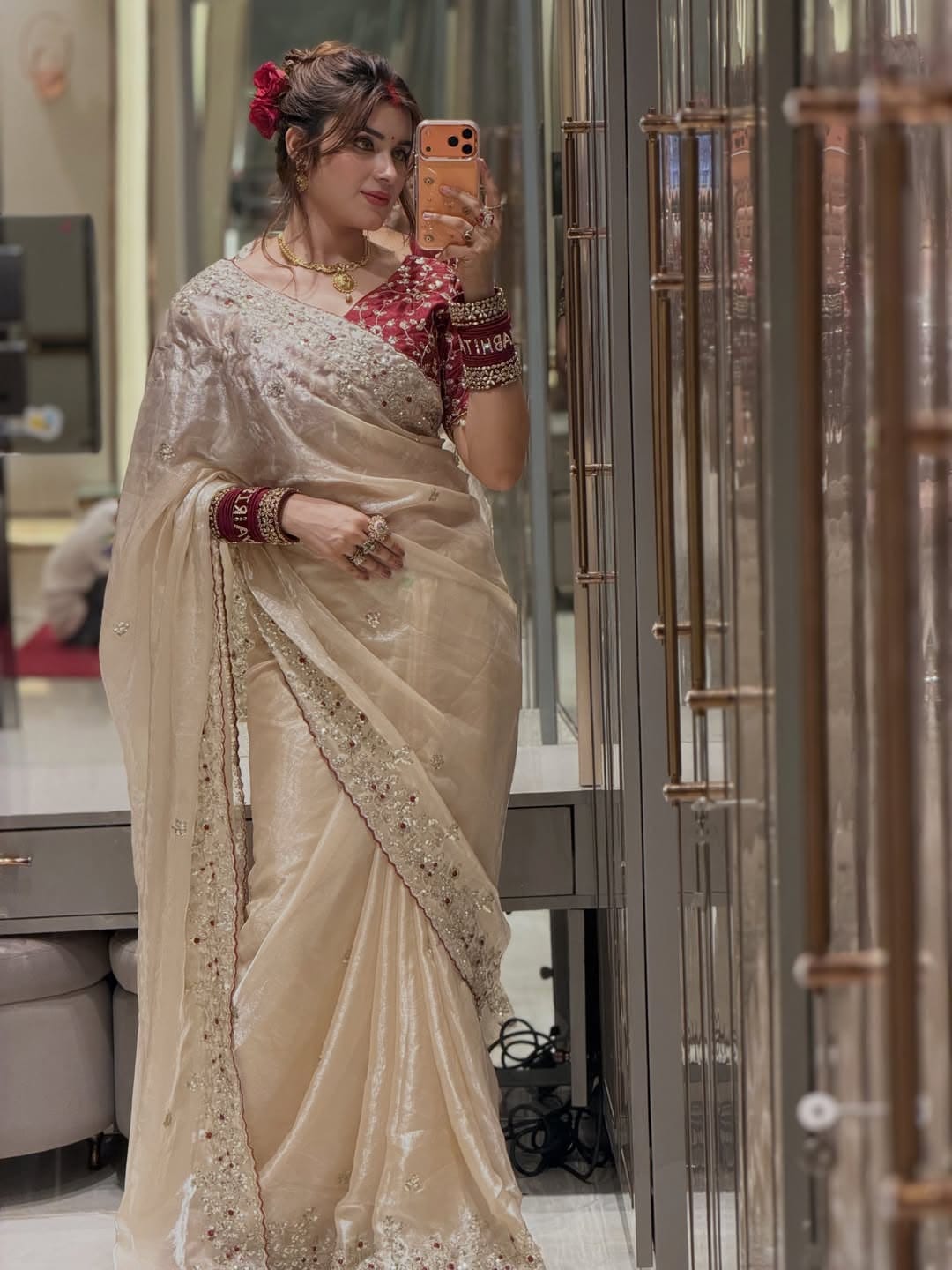 Soft Space Silk Saree with Heavy Embroidery, Sequins & Zari Work | Designer Party Wear Saree