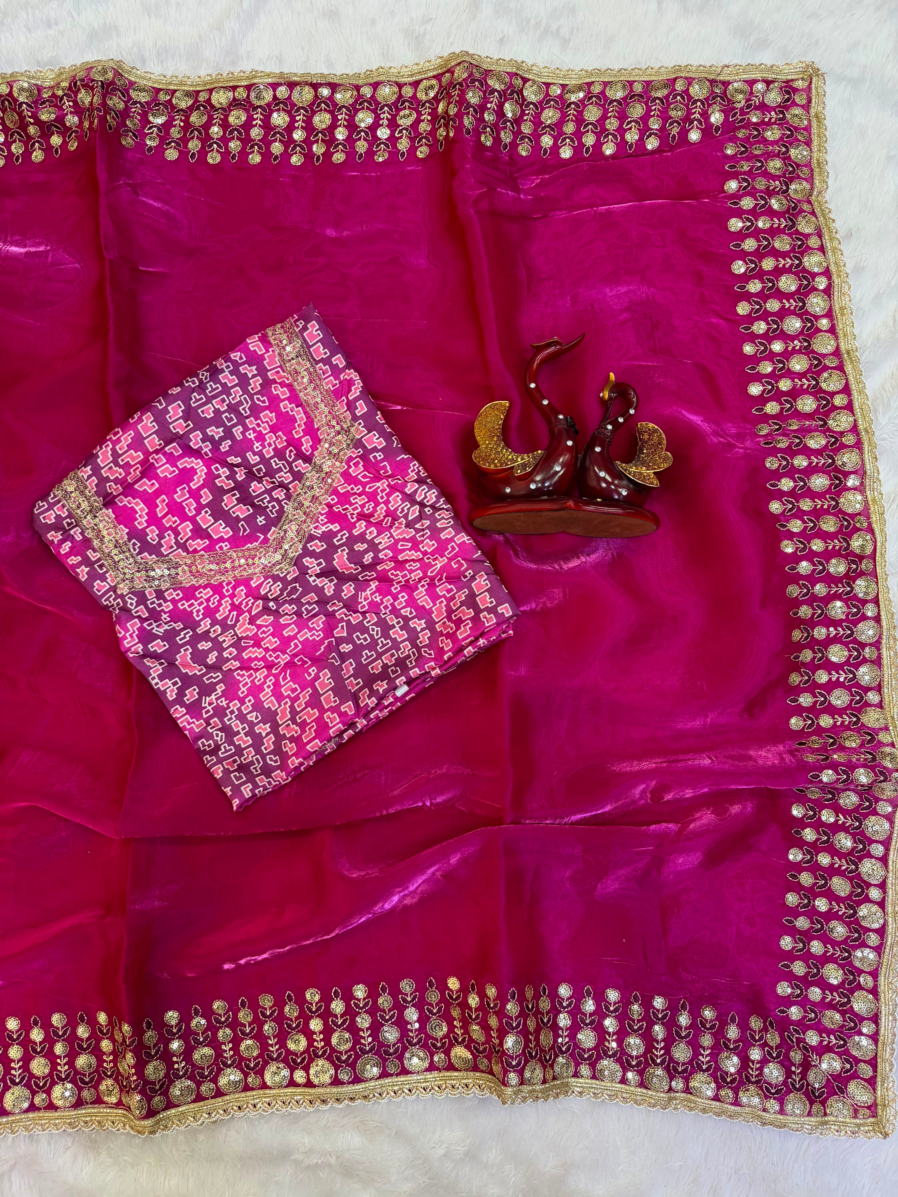 Designer Soft Jimmy Satin Saree with Beautiful Sequins Embroidery and Lace Border
