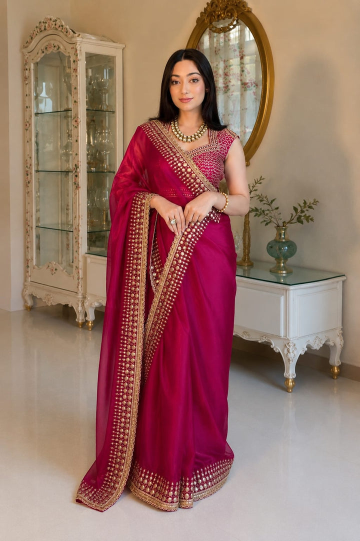 Designer Soft Jimmy Satin Saree with Beautiful Sequins Embroidery and Lace Border