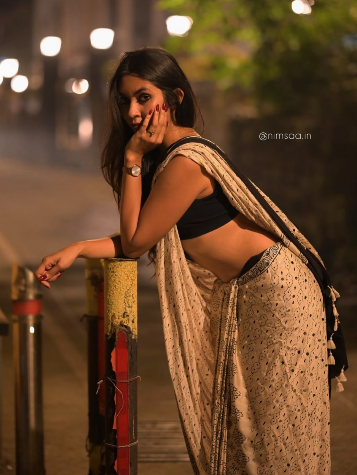 Gajji Silk Ajrakh Print Saree with Heavy Mirror Work & Patli-Pallu