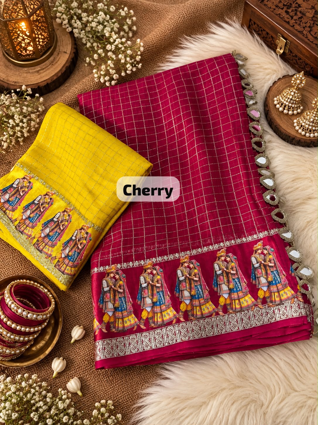 New Viscose Checks Saree | Dulha-Dulhan Special Satin Border | Festive & Wedding Wear