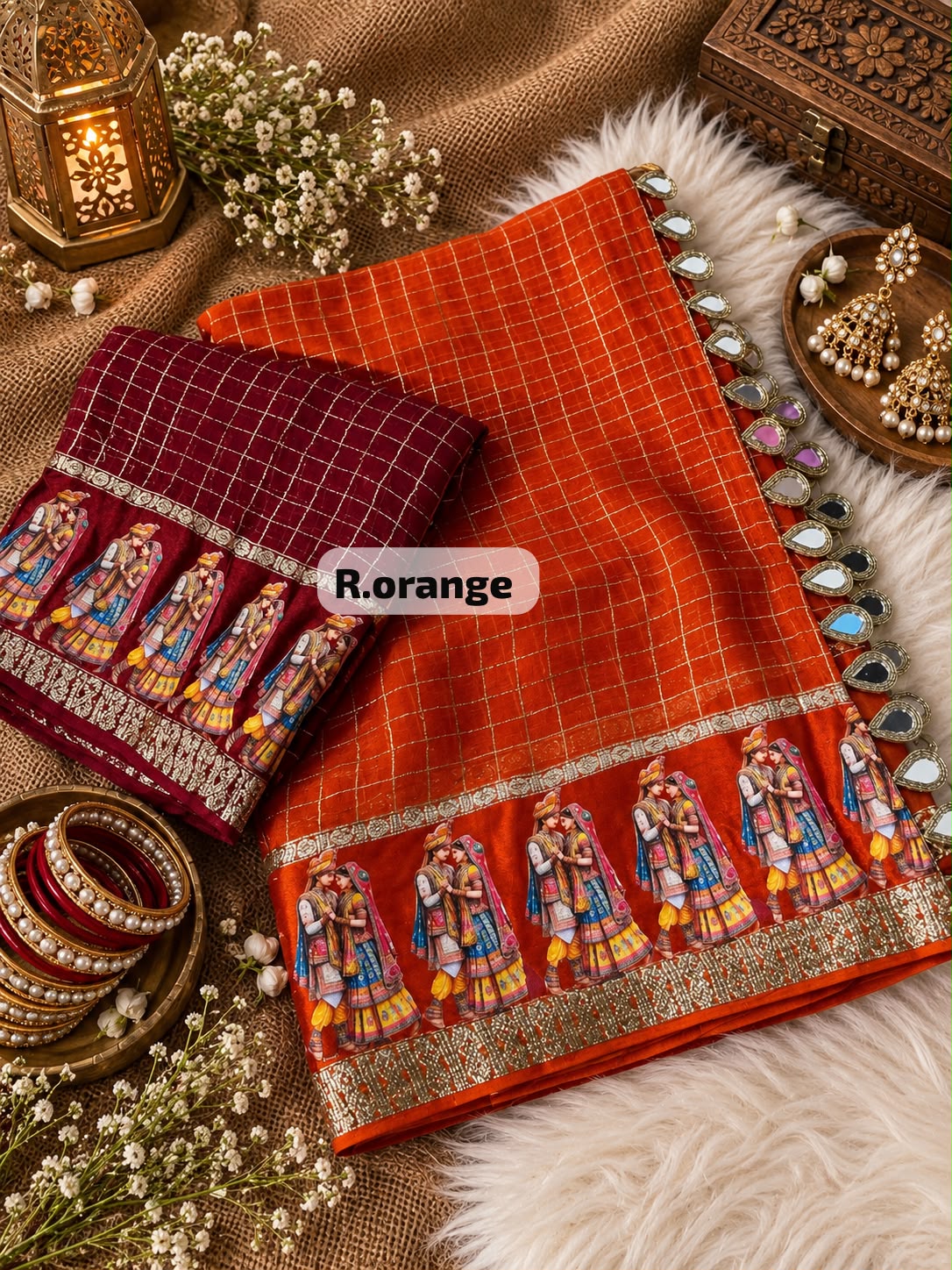 New Viscose Checks Saree | Dulha-Dulhan Special Satin Border | Festive & Wedding Wear