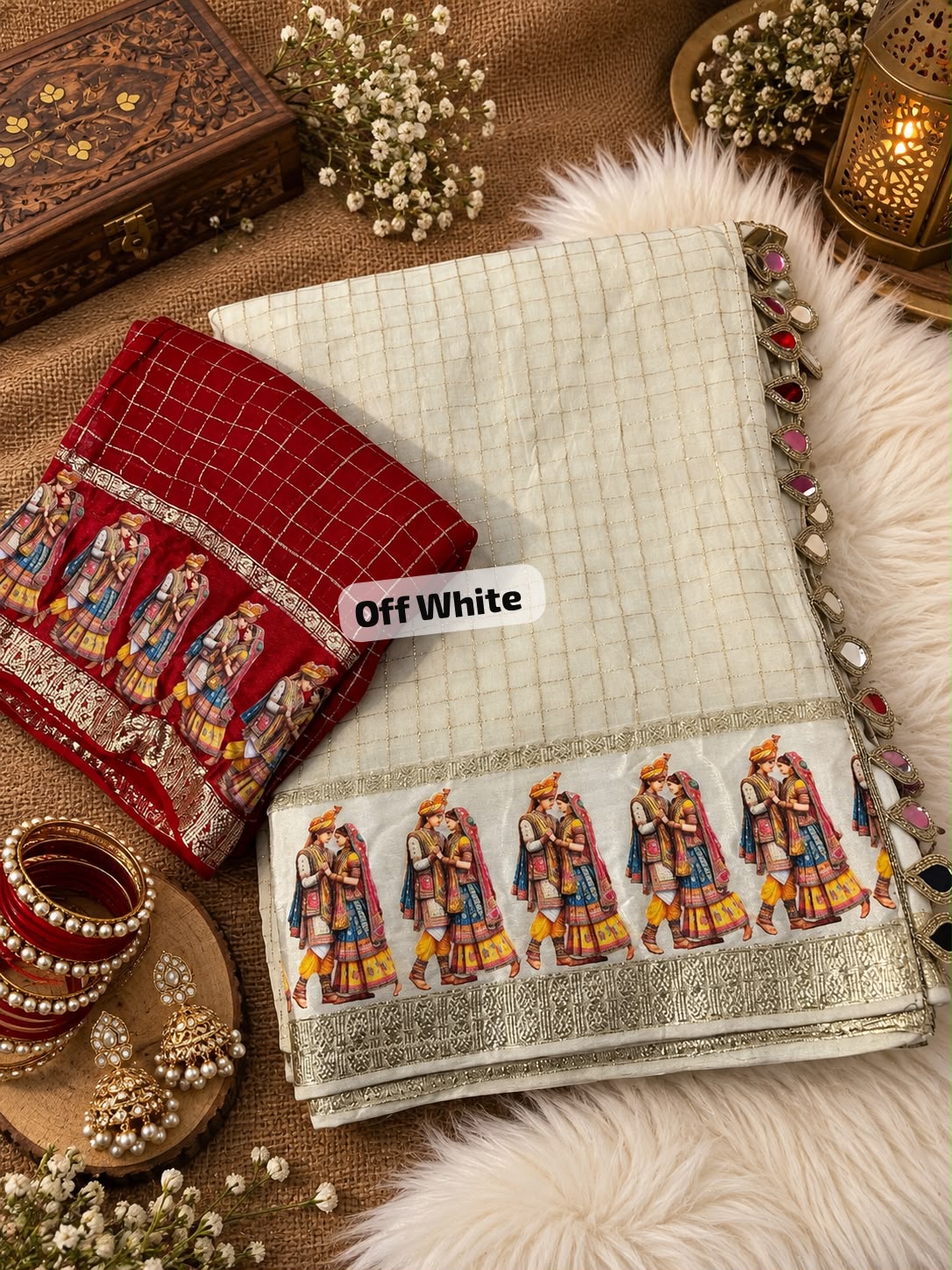 New Viscose Checks Saree | Dulha-Dulhan Special Satin Border | Festive & Wedding Wear