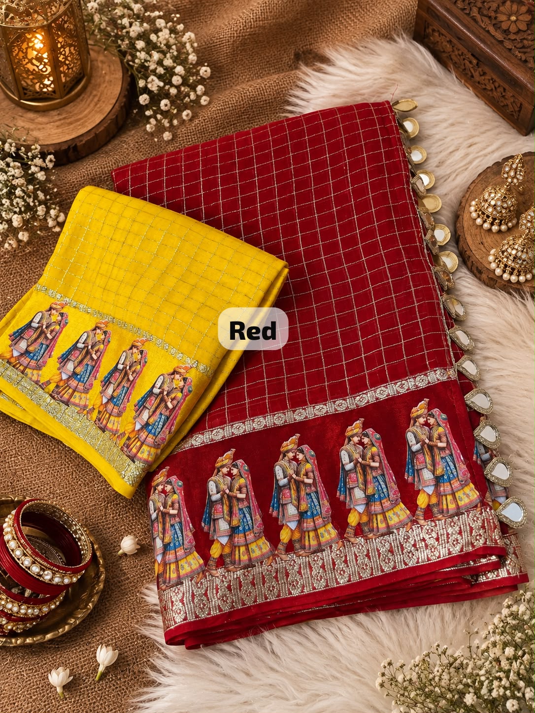 New Viscose Checks Saree | Dulha-Dulhan Special Satin Border | Festive & Wedding Wear