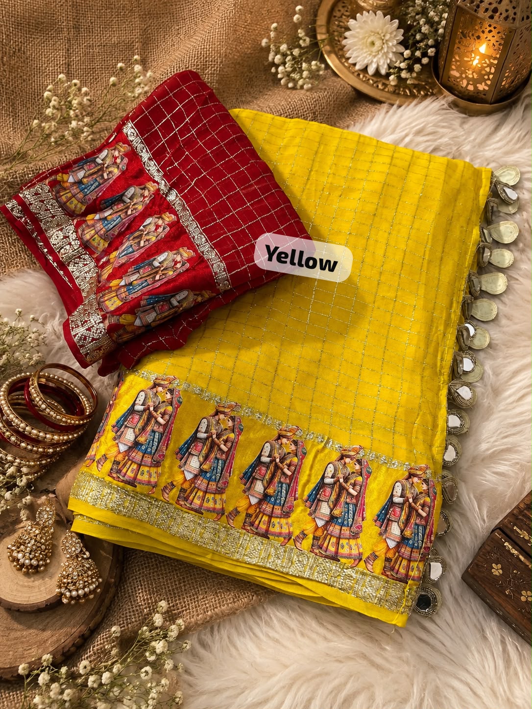 New Viscose Checks Saree | Dulha-Dulhan Special Satin Border | Festive & Wedding Wear