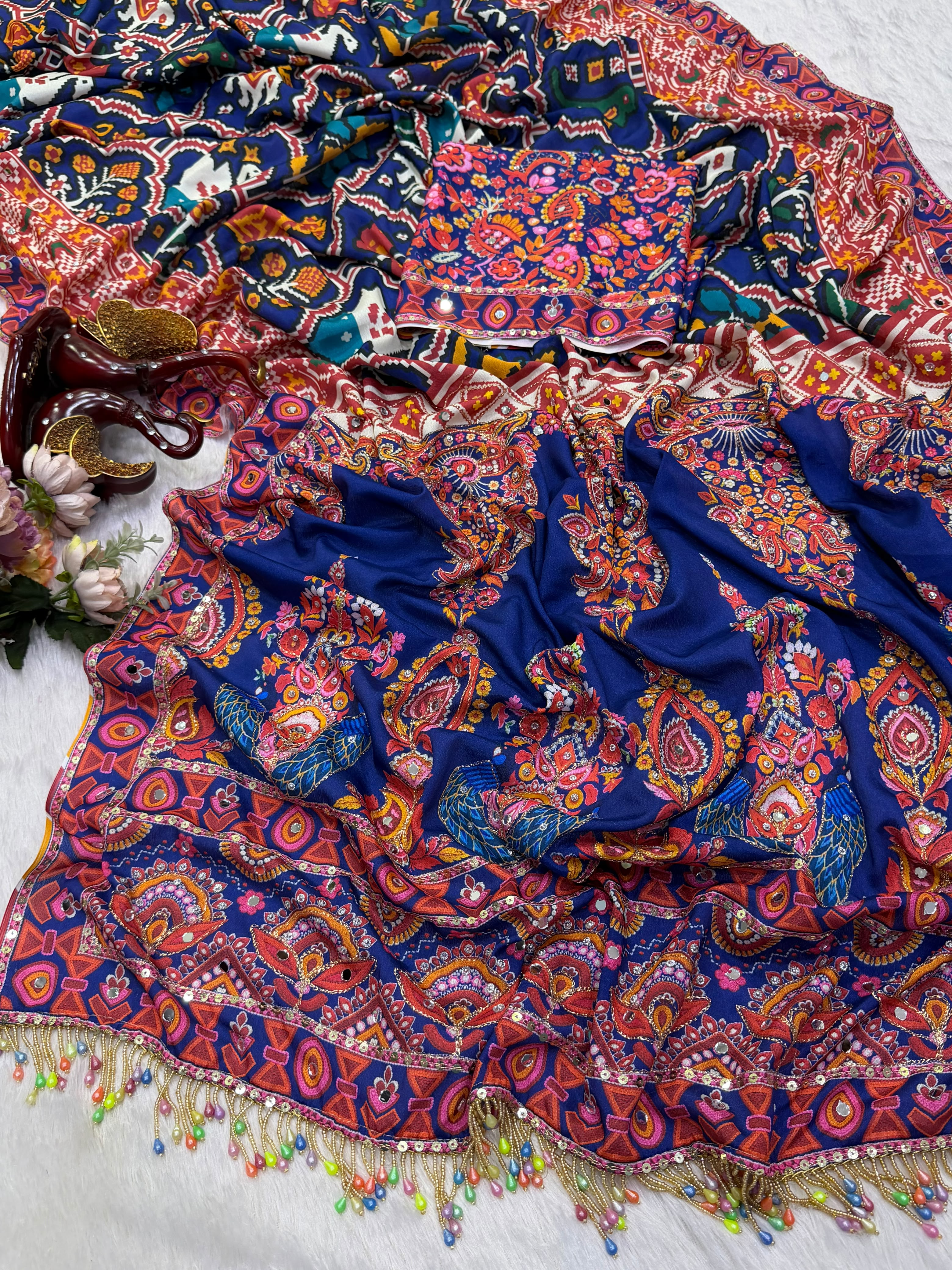 Premium Soft Chinnon Printed Saree | Elegant Designer Print for Festive & Party Wear