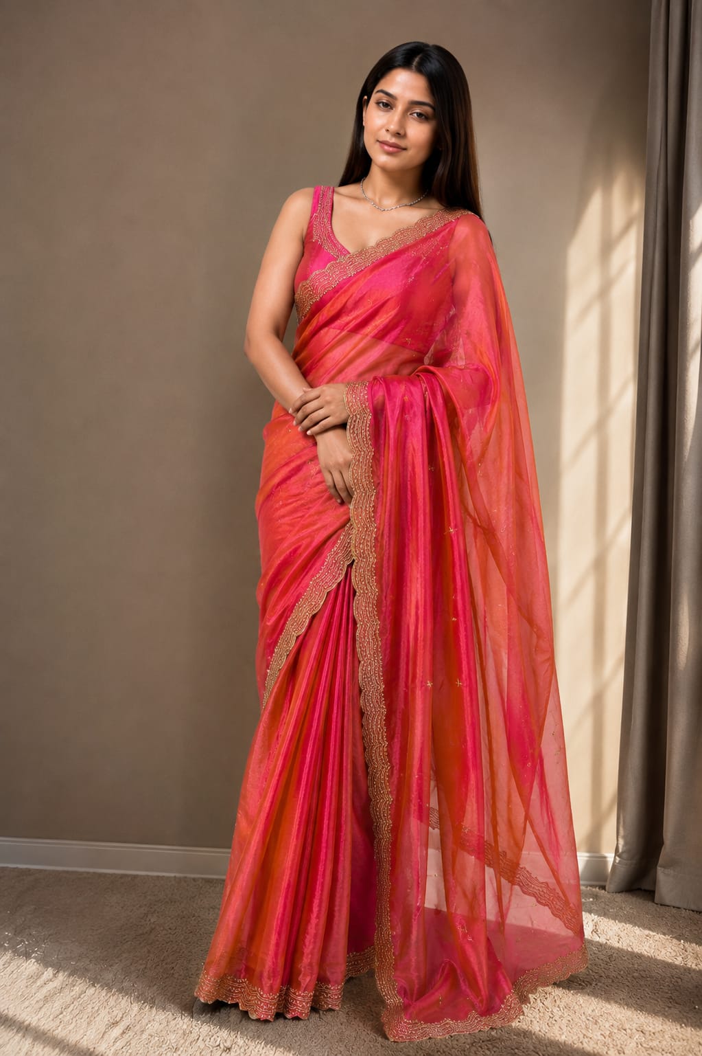 Premium Two Tone Space Silk Bridal Saree With Multi Sequence & Cutdana Embroidery Work | Designer Wedding Saree
