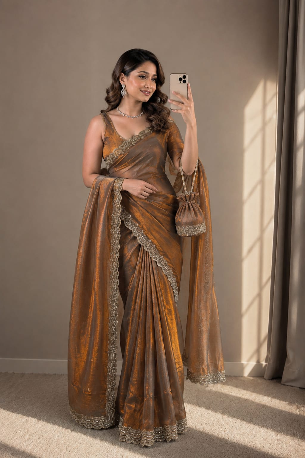 Premium Two Tone Space Silk Bridal Saree With Multi Sequence & Cutdana Embroidery Work | Designer Wedding Saree