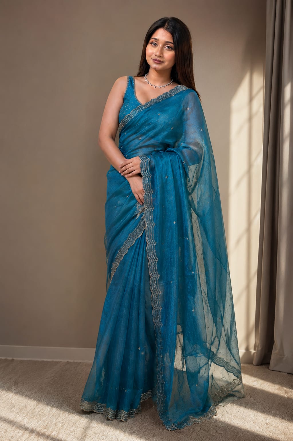 Premium Two Tone Space Silk Bridal Saree With Multi Sequence & Cutdana Embroidery Work | Designer Wedding Saree