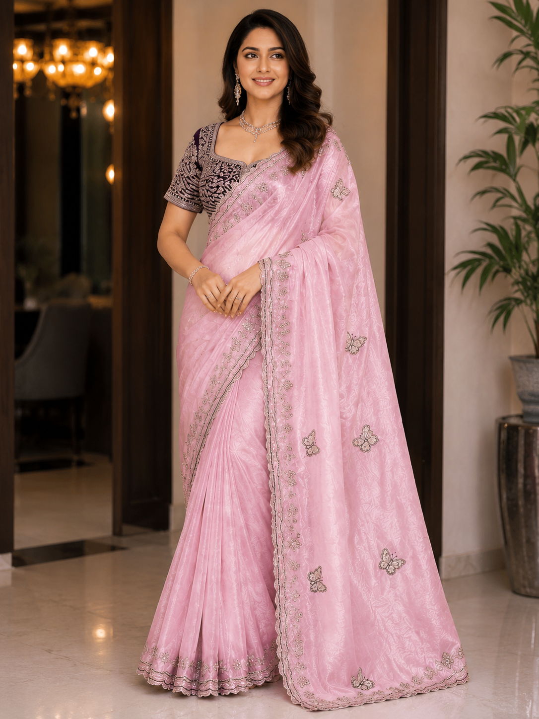 Premium Soft Net Saree with Elegant Sequins Embroidery Work & Designer Net Blouse | Party Wear, Wedding & Festive Collection
