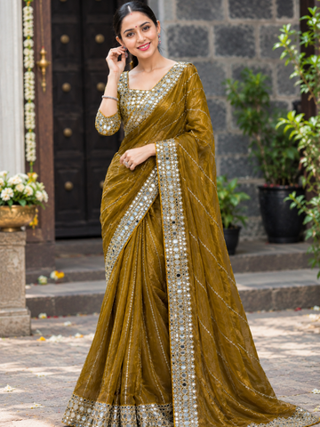 Premium Zimmy Cho Silk Saree with Heavy 5MM Sequins & Mirror Work