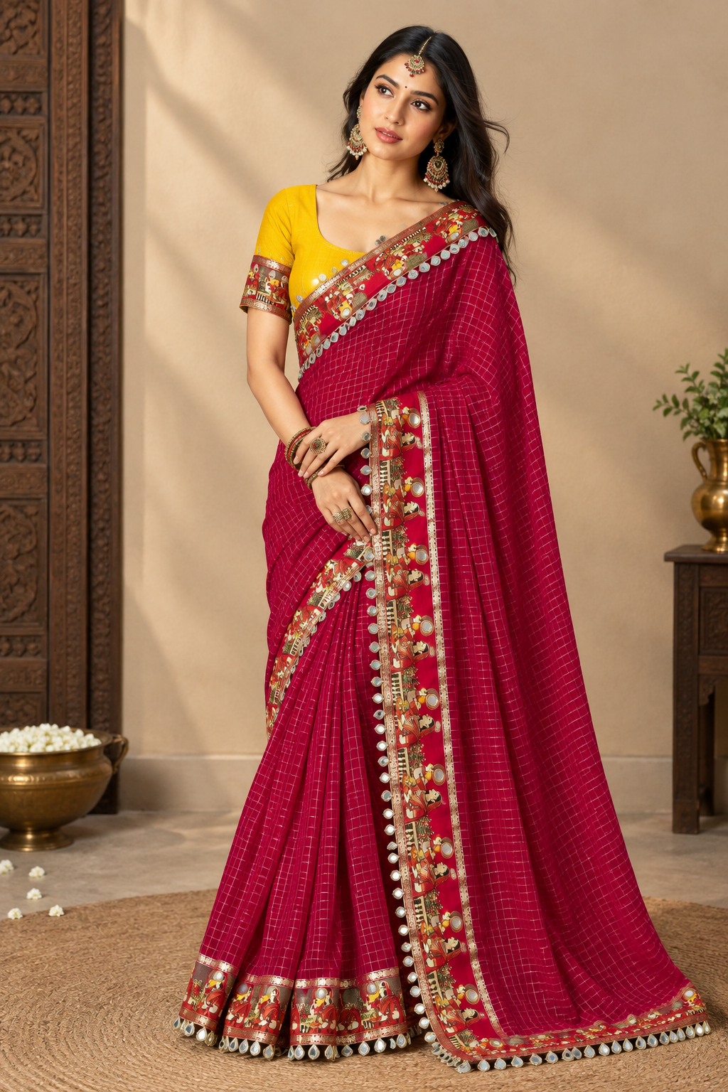 New Viscose Checks Saree Festive Ethnic Saree