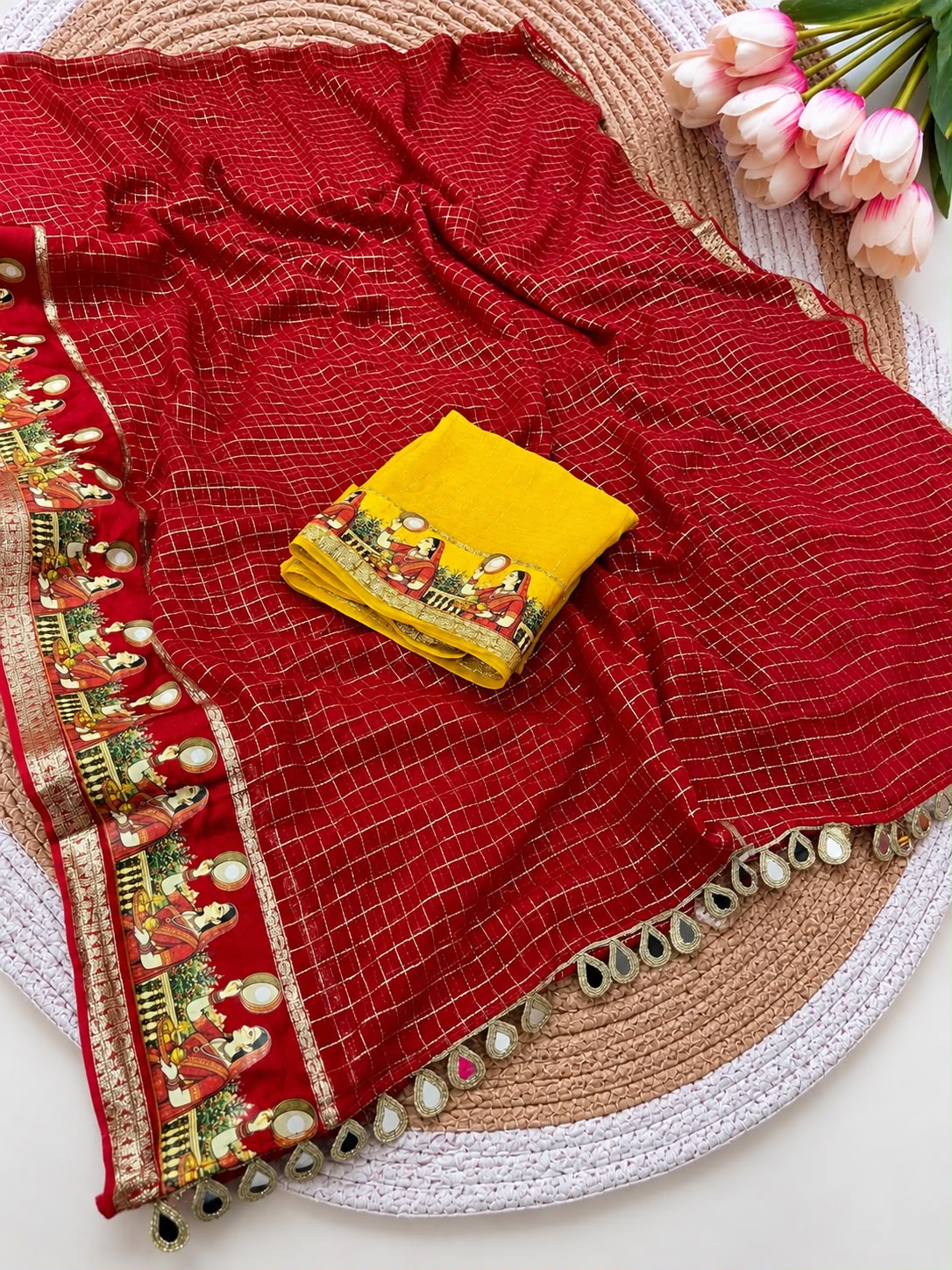 New Viscose Checks Saree Festive Ethnic Saree