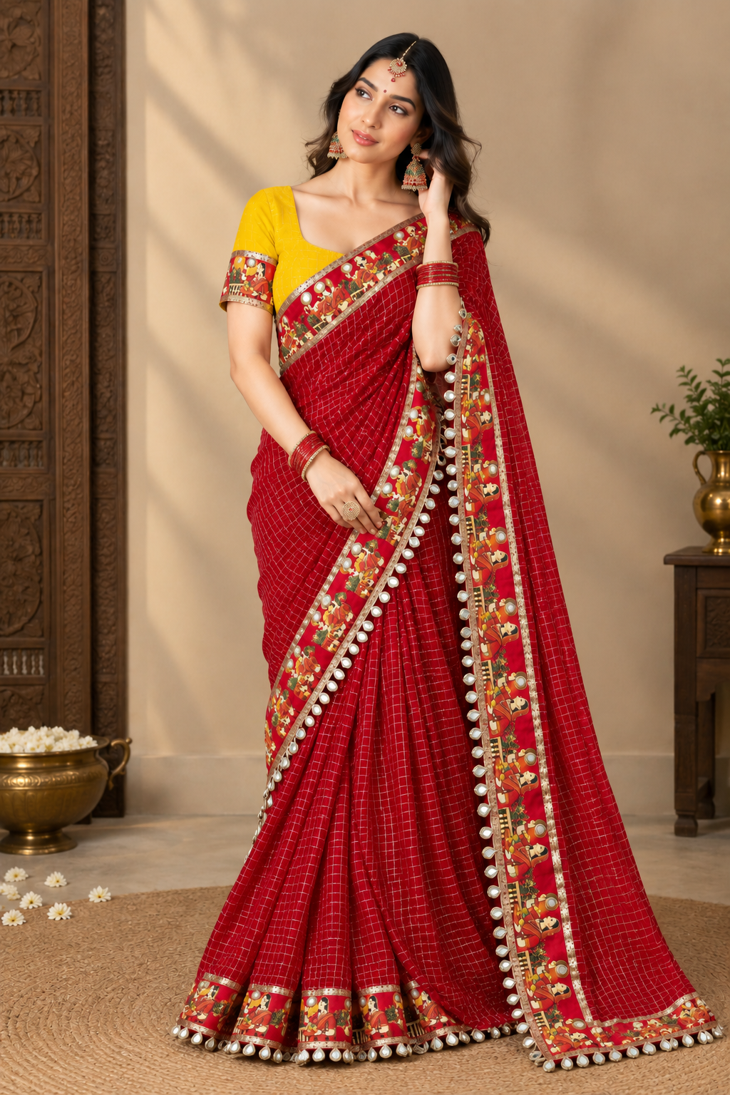 New Viscose Checks Saree Festive Ethnic Saree