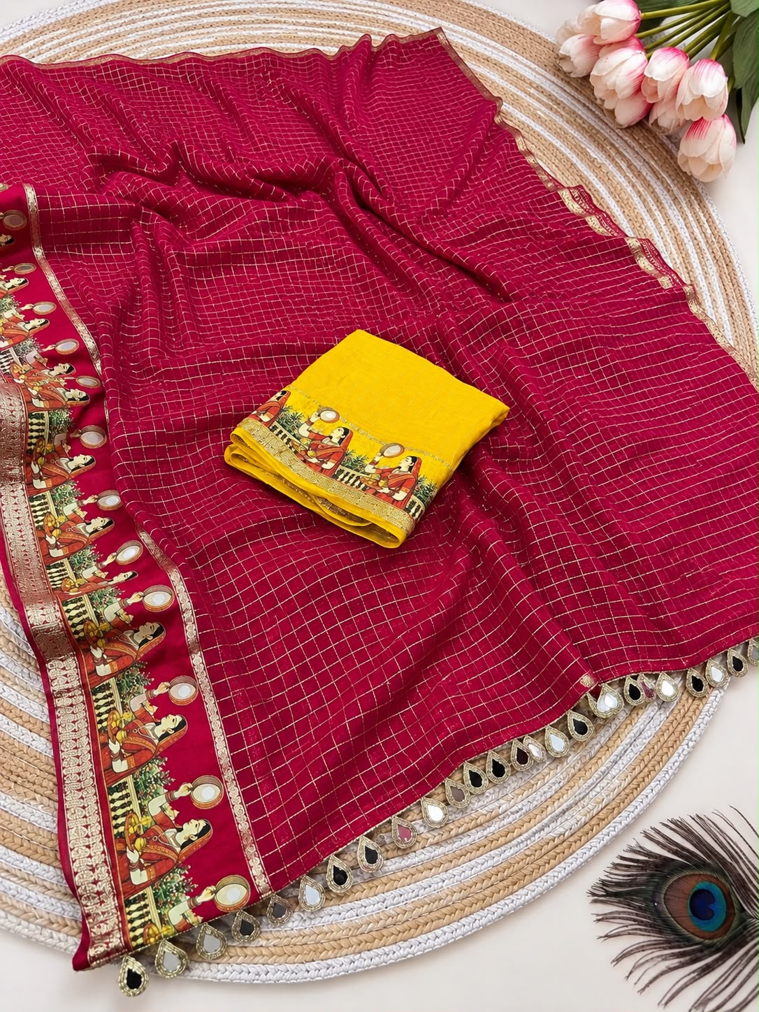 New Viscose Checks Saree Festive Ethnic Saree